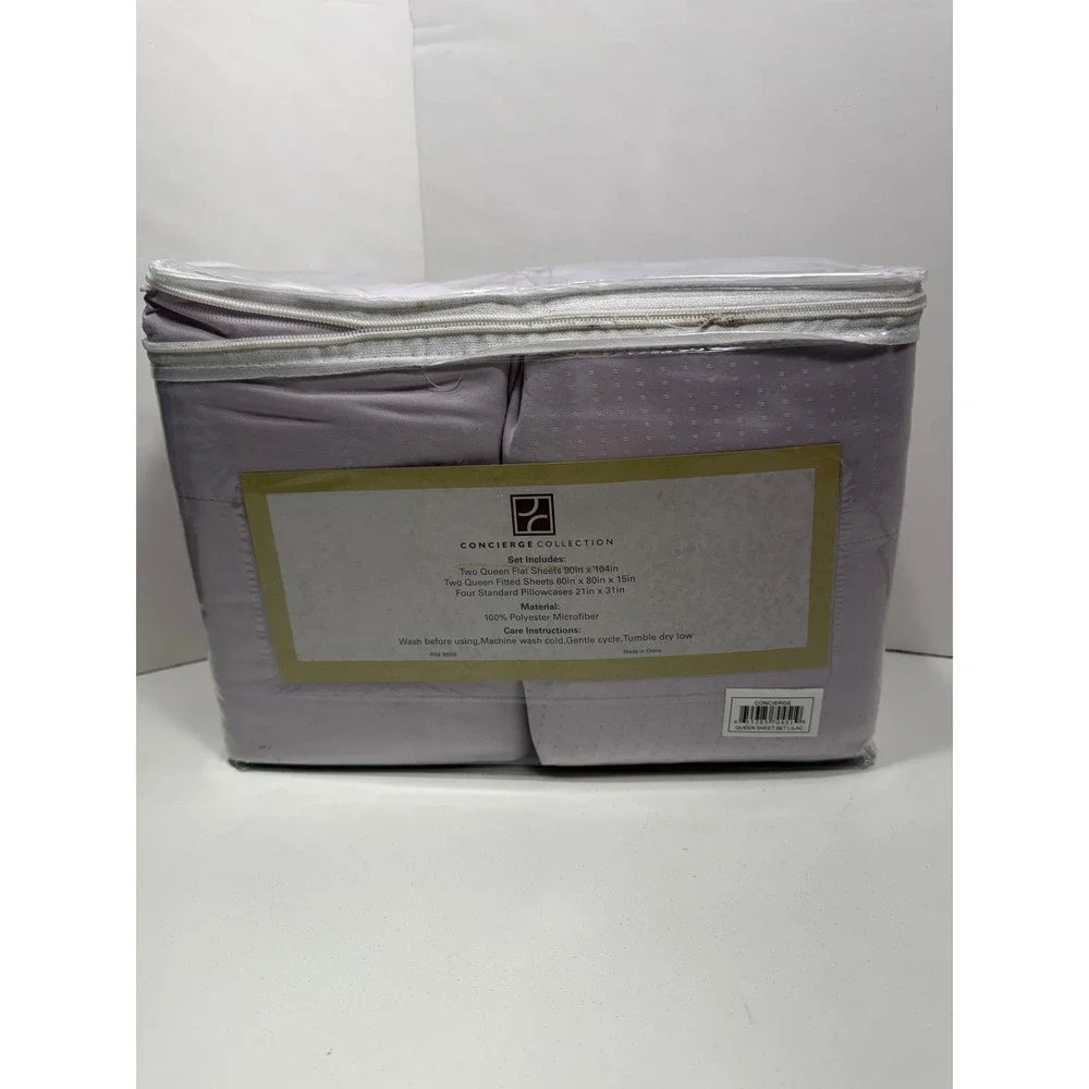 Concierge Collection‎ Queen Sheet Set 2 Pk Lilac Purple Microfiber Dobby Dot 8pc